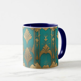 Taza Art Deco En Azul Y Oro