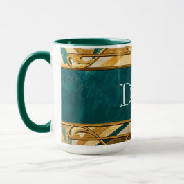 Taza Art Deco Green and Gold Stripes Personalized