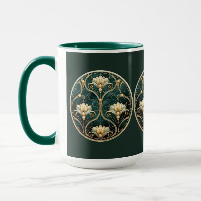 Taza Art Deco Oro Verde Blanco Vintage (Izquierda)