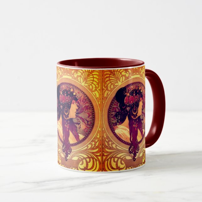 Taza Art Nouveau Alphonse Mucha Donna Mujer elegante (Anverso derecho)