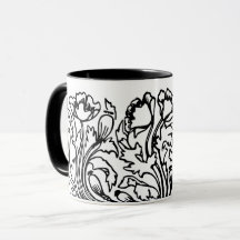Art Nouveau amapola floral blanco negro elegante