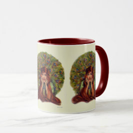 Taza Art Nouveau deco elegante plumas de pavo real