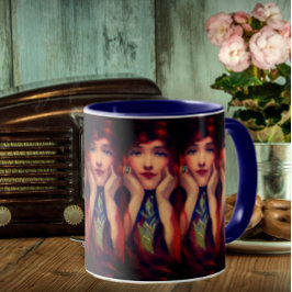 Taza Art Nouveau deco mujer belleza vintage