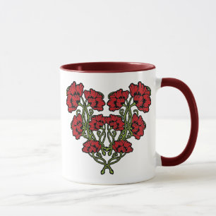 Taza Art Nouveau Fllower Heart Red 2-Tone Coffee Mug