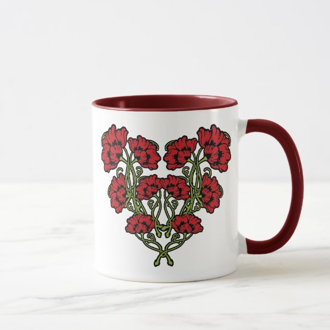 Taza Art Nouveau Fllower Heart Red 2-Tone Coffee Mug (Derecha)