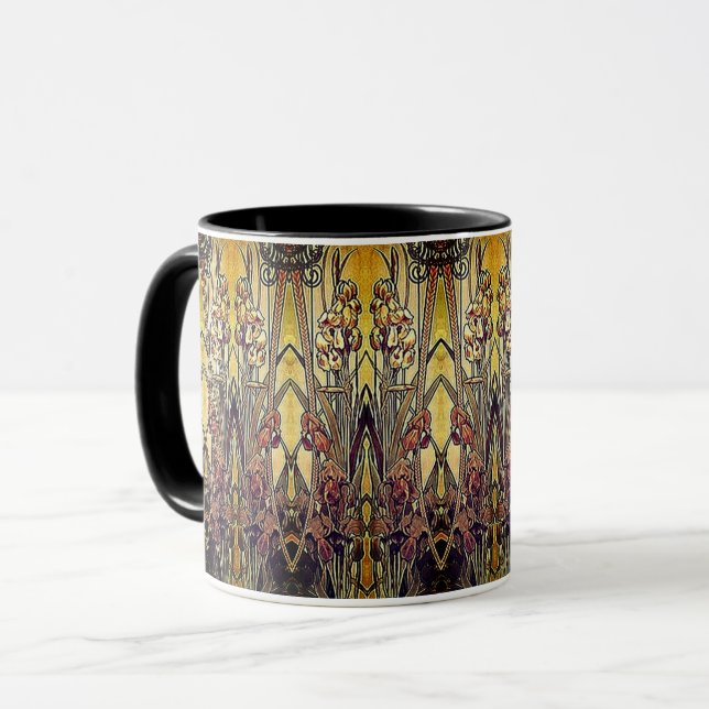 Taza Art Nouveau iris patrón oro bronce rojo elegante (Anverso izquierdo)