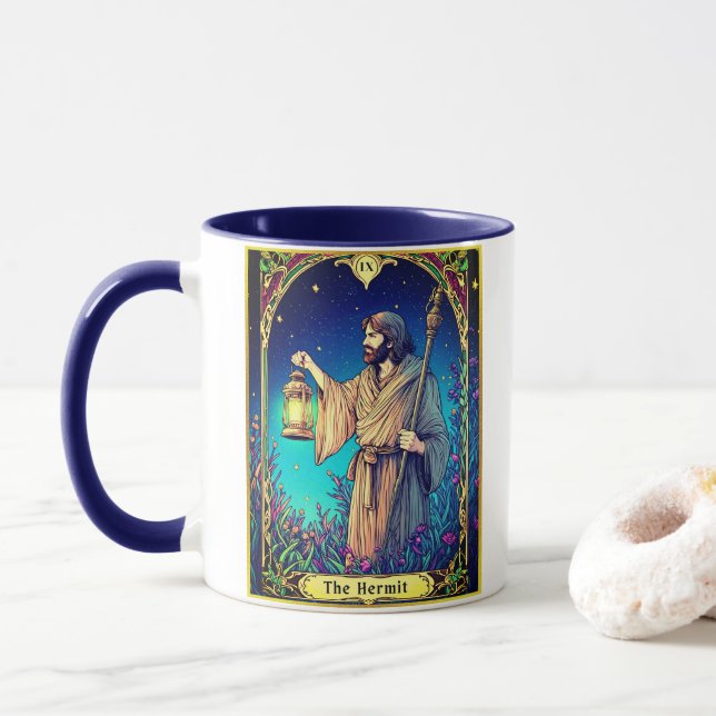 Taza Art Nouveau Tarot Card, The Hermit (Con donut)