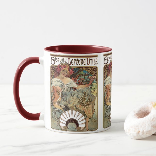 Taza Art Nouveau victoriano vintage de Alphonse Mucha (Con donut)
