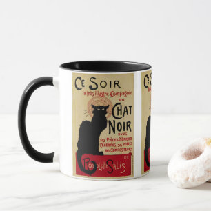 Taza Art Nouveau vintage, chat Ce Soir Noir gato negro