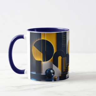 Taza Arte abstracto dinámico con azul marino, dorado y