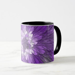 Taza Arte abstracto fractal de flor púrpura psicodélico
