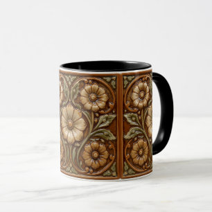 Taza Arte Antiguo Deco Majólica Floral Artesano Nouveau