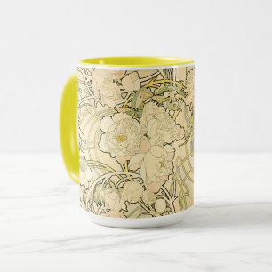 Taza Arte Antiguo Modernista Patrón Floral de Peonías M