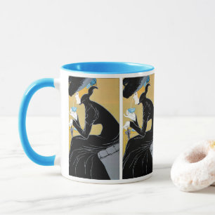 Taza Arte Antiguo Modernista, Señora Bebiendo Té Marco 
