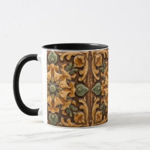 Taza Arte Antiguo Nouveau Deco Majolica Floral Artesano
