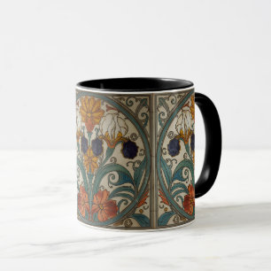 Taza Arte Antiguo Nouveau Deco Majolica Floral Artesano
