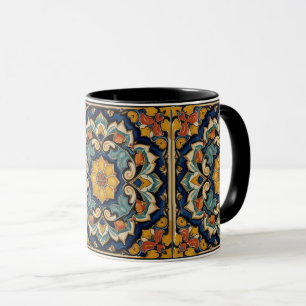 Taza Arte Antiguo Nouveau Deco Majolica Floral Artesano