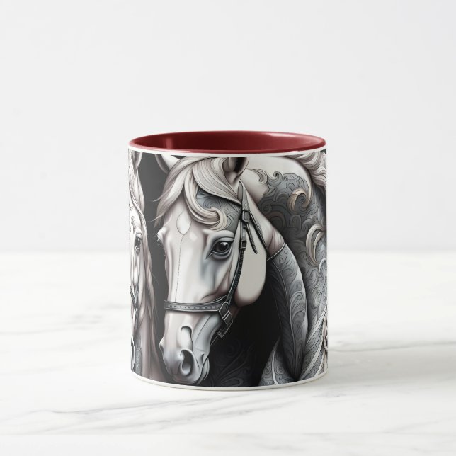 Taza Arte blanco negro para caballos (Centro)
