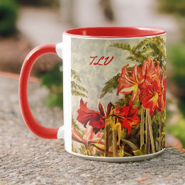 Taza Arte Botánico de Red Amaryllis - Iniciales monográ
