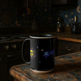 Taza Arte Celestial Retro Sol Luna Estrellas Planeta Co