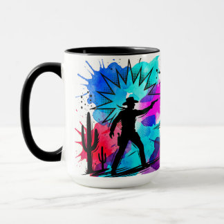 Taza Arte de Acuarela Colorida de Vaqueros del Oeste Sa