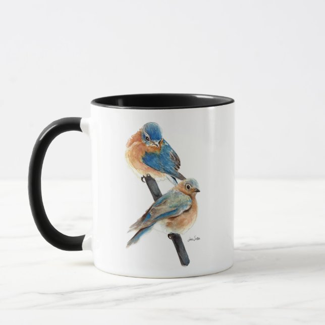 Taza Arte de acuarela de la pareja de pájaros azules (Izquierda)