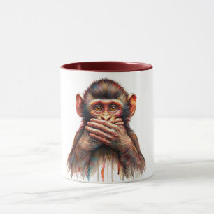 Taza Arte de Acuarela de Mono 'No Hablar Malo'