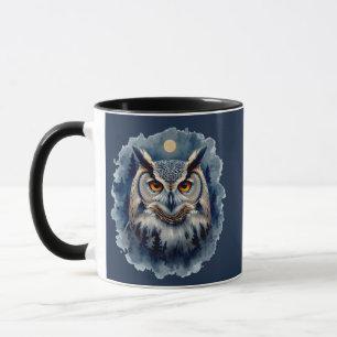 Taza Arte de Acuarela del Búho de la Luna Mística   Bos