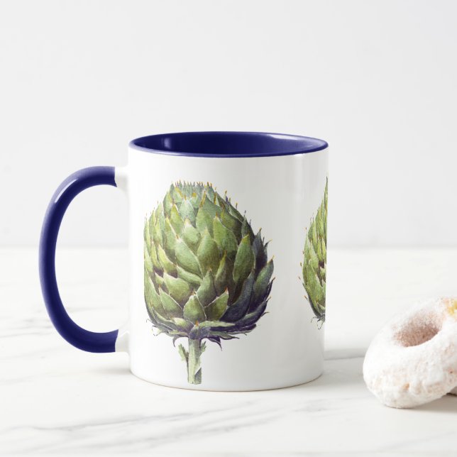 Taza Arte de alcachofa verde acuarela (Con donut)