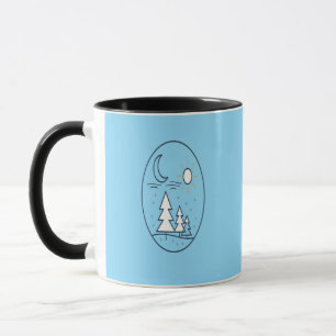 Taza Arte de árboles de pino, sol y luna celestiales de