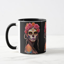 Taza Arte de calavera de azúcar - Chica con pelo trenza
