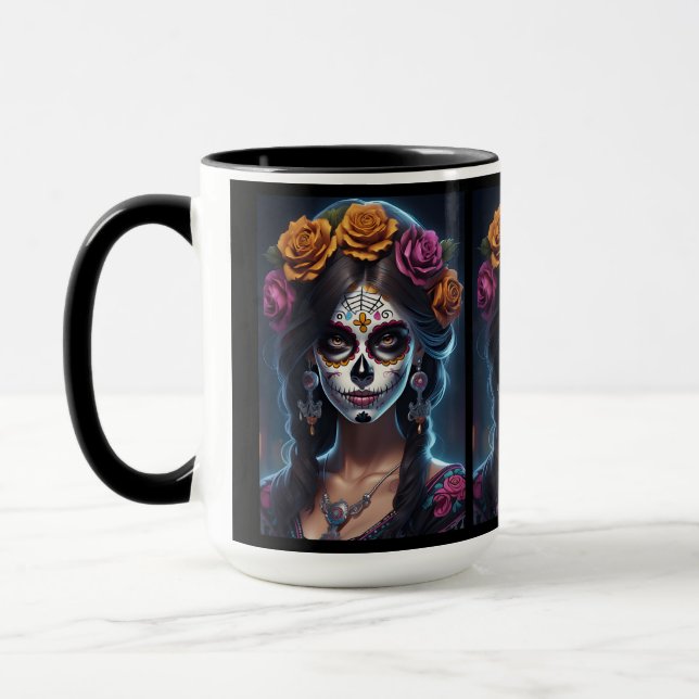 Taza Arte de calavera de azúcar - Elegancia floral (Izquierda)