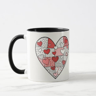 Taza Arte de Collage de Corazón de Parche con Rojo y Ro
