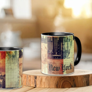 Taza Arte de Collage Urbano Vintage de Nueva York