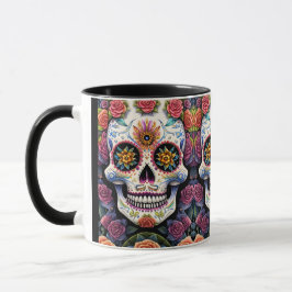 Taza Arte de Cráneo de Azúcar - Calavera floral Dia de