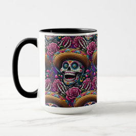 Taza Arte de Cráneo de Azúcar - Rosas de Skeleton Sombr