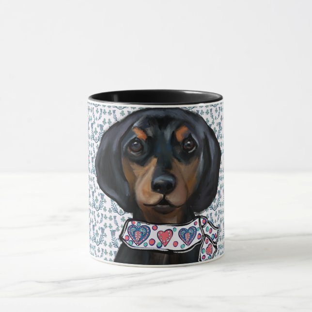 Taza Arte de Dachshund de Navidad     (Centro)