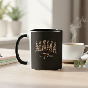Taza Arte de Declaración de Madre Varsity Leopardo Mama