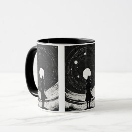 Taza Arte de espacio retro | Personalizado blanco y neg