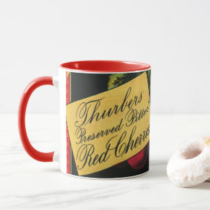 Taza Arte de etiqueta de caja de frutas vintage, cereza