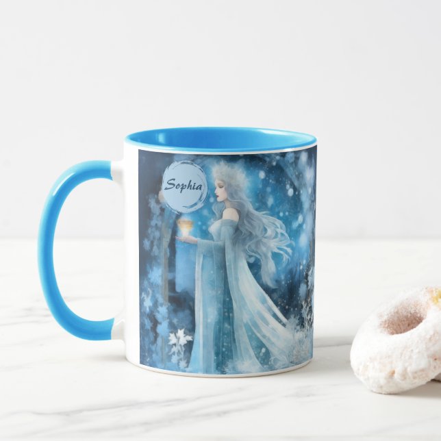 Taza Arte de fantasía de reina de nieve - Diosa mística (Con donut)