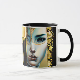 Taza Arte de fantasía mística etérea negro y dorado