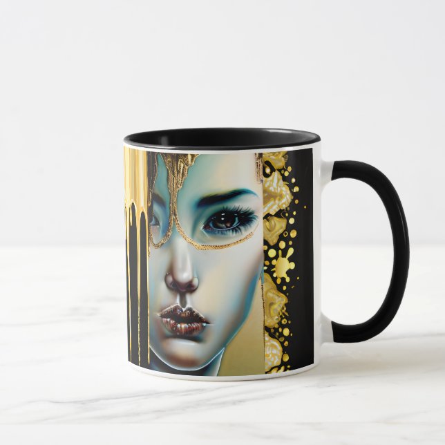 Taza Arte de fantasía mística etérea negro y dorado (Derecha)