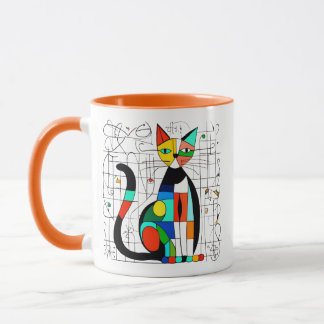 Taza Arte de gato abstracto colorido cubista cubismo