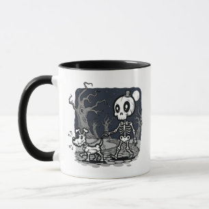 Taza Arte de Halloween de perro caminando esqueleto