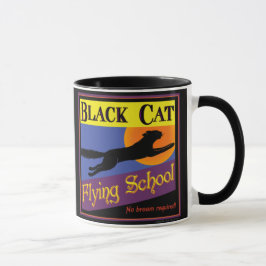 Taza Arte de Halloween vintage de Black Cat Flying Scho
