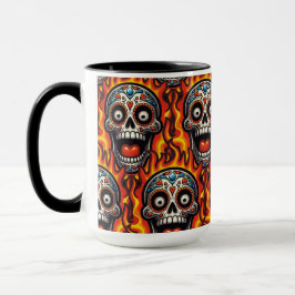 Taza Arte de la calavera del azúcar - Calavera inflamat
