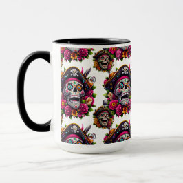 Taza Arte de la calavera del azúcar - Calavera pirata j