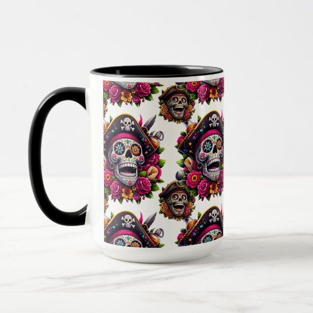Taza Arte de la calavera del azúcar - Calavera pirata j (Izquierda)