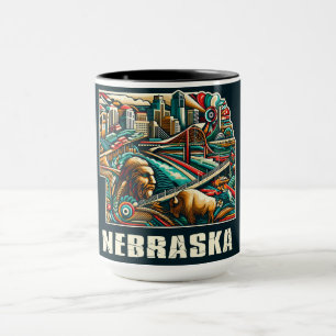 Taza Arte de la silueta urbana geométrica audaz de Nebr